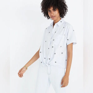 Madewell • Embroidered Peace Sign Short-Sleeve Tie-Front Shirt